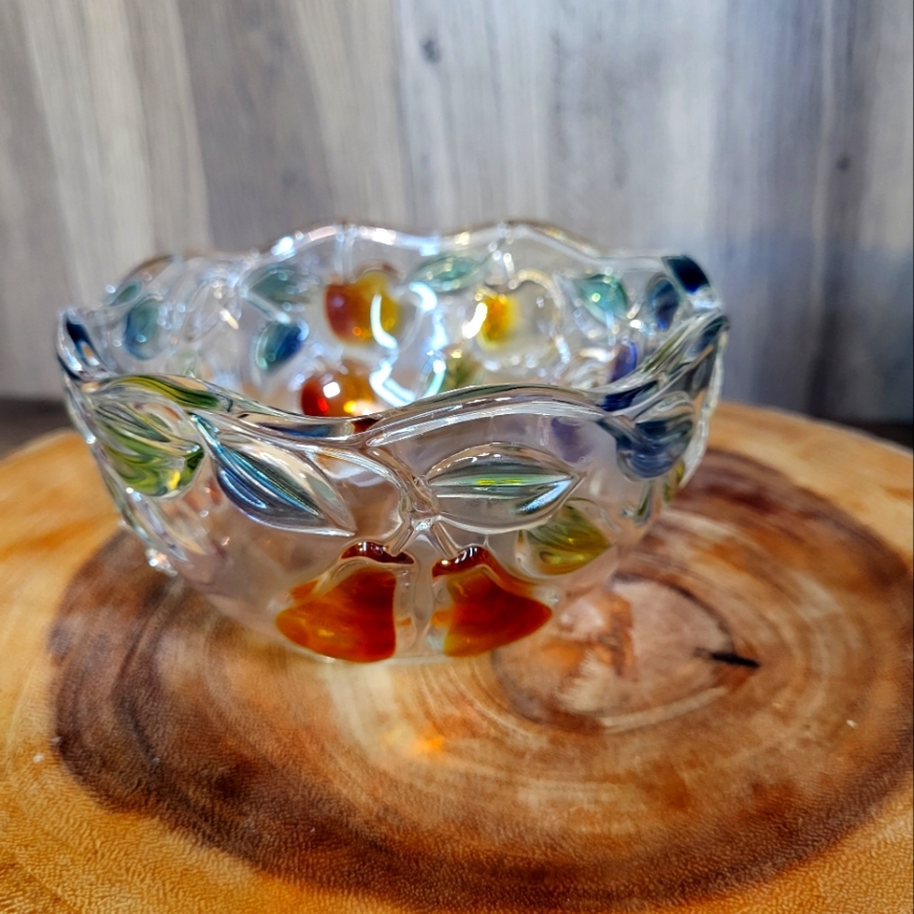 Mikasa Garden Harvest Clear Glass Fruit Bowl Embossed Colored 3D Fruit Vintage